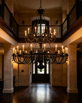 Grand Rustic Wrought Iron Chandelier – Two-Tier Candle-Style Ceiling Light, 71 Inch, Aged Iron Frame LHB-005