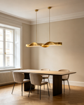 Sculptural Wave Aluminum Hanging Light – Linear Kitchen Island Fixture, Brass Tone, 3 Lengths LHB-003